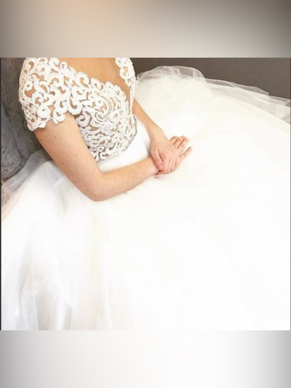 Calla Blanche Open-Back Lace Cap Sleeve Ball Gown in Ivory
